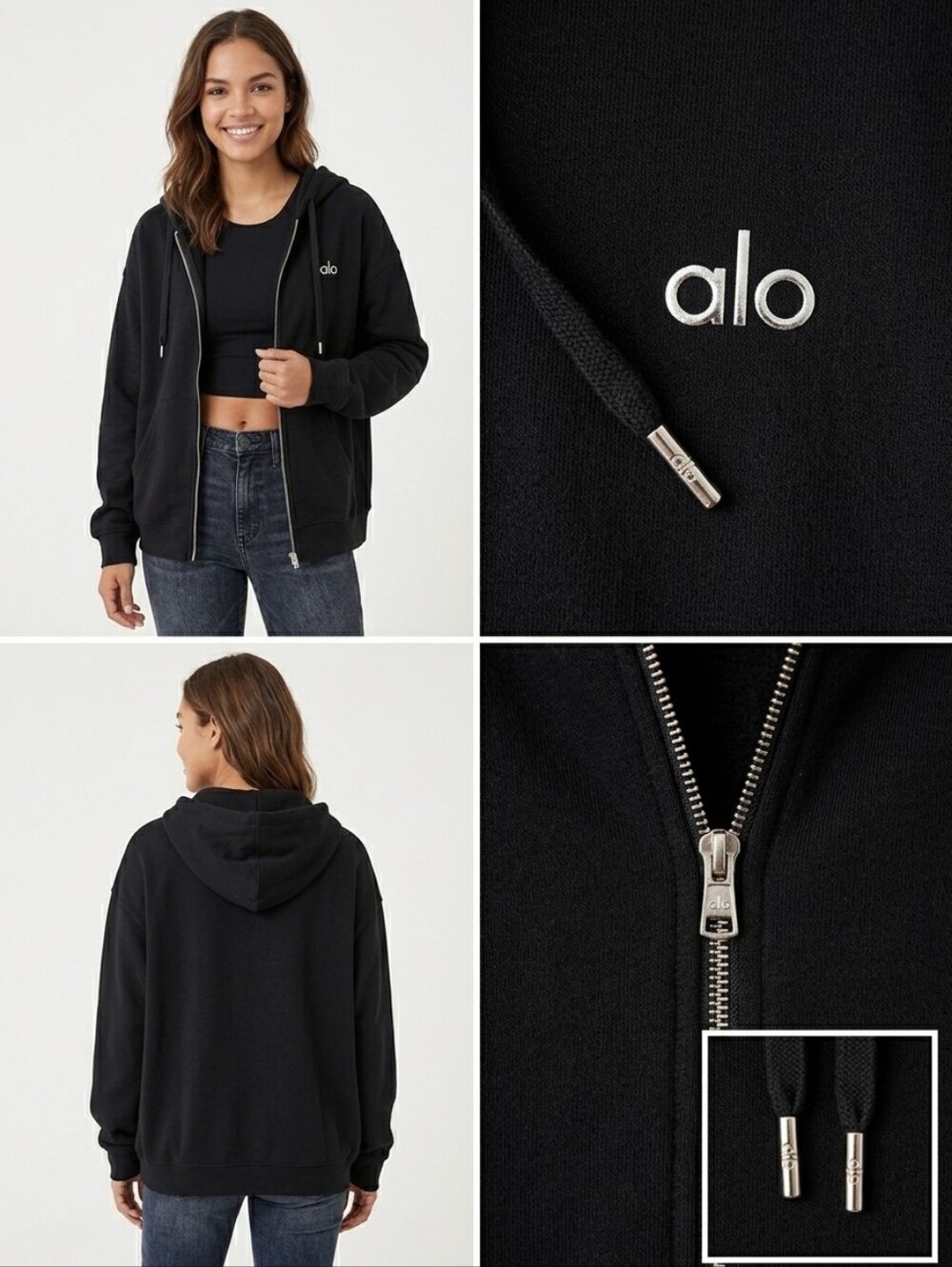 ALO Yoga Women’s Black Zip-Up Hoodie Jacket